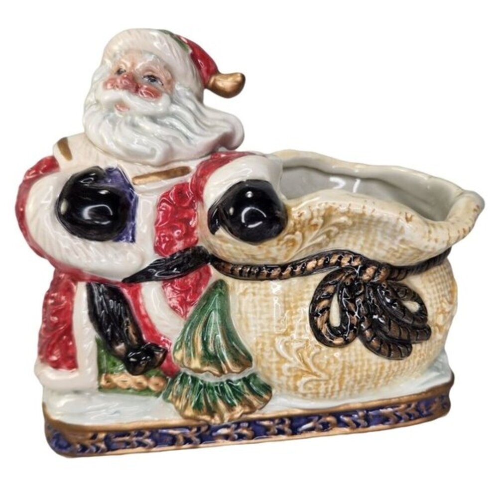 Fitz and Floyd Renaissance Santa Claus Candy Jar Bowl Christmas 1996 Vintage